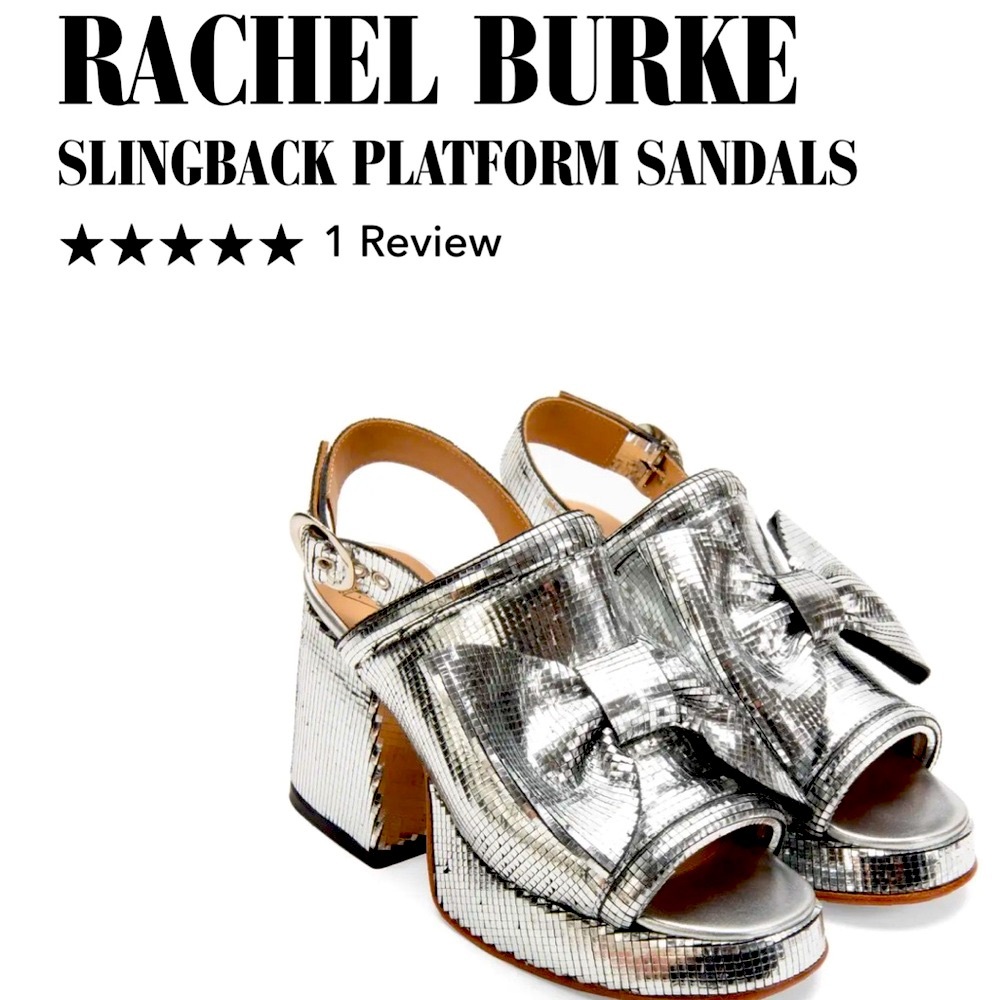 John Fluevog Silver Metallic Platform Slingback Sandals